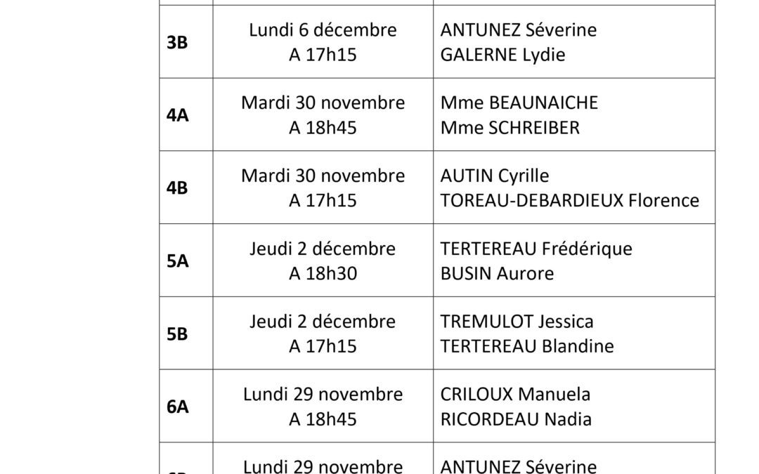 Planning Conseil de Classe du trimestre 1